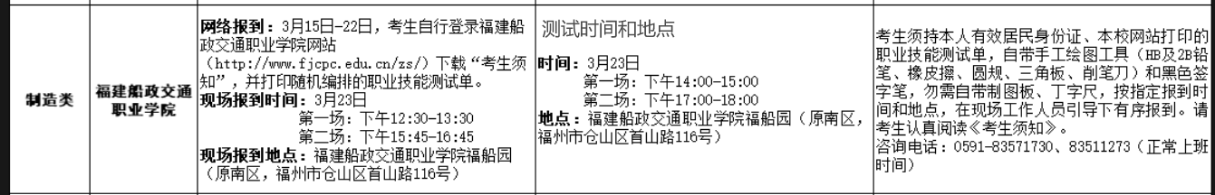 福建高職分類職業技能測試（ 制造類）考試安排